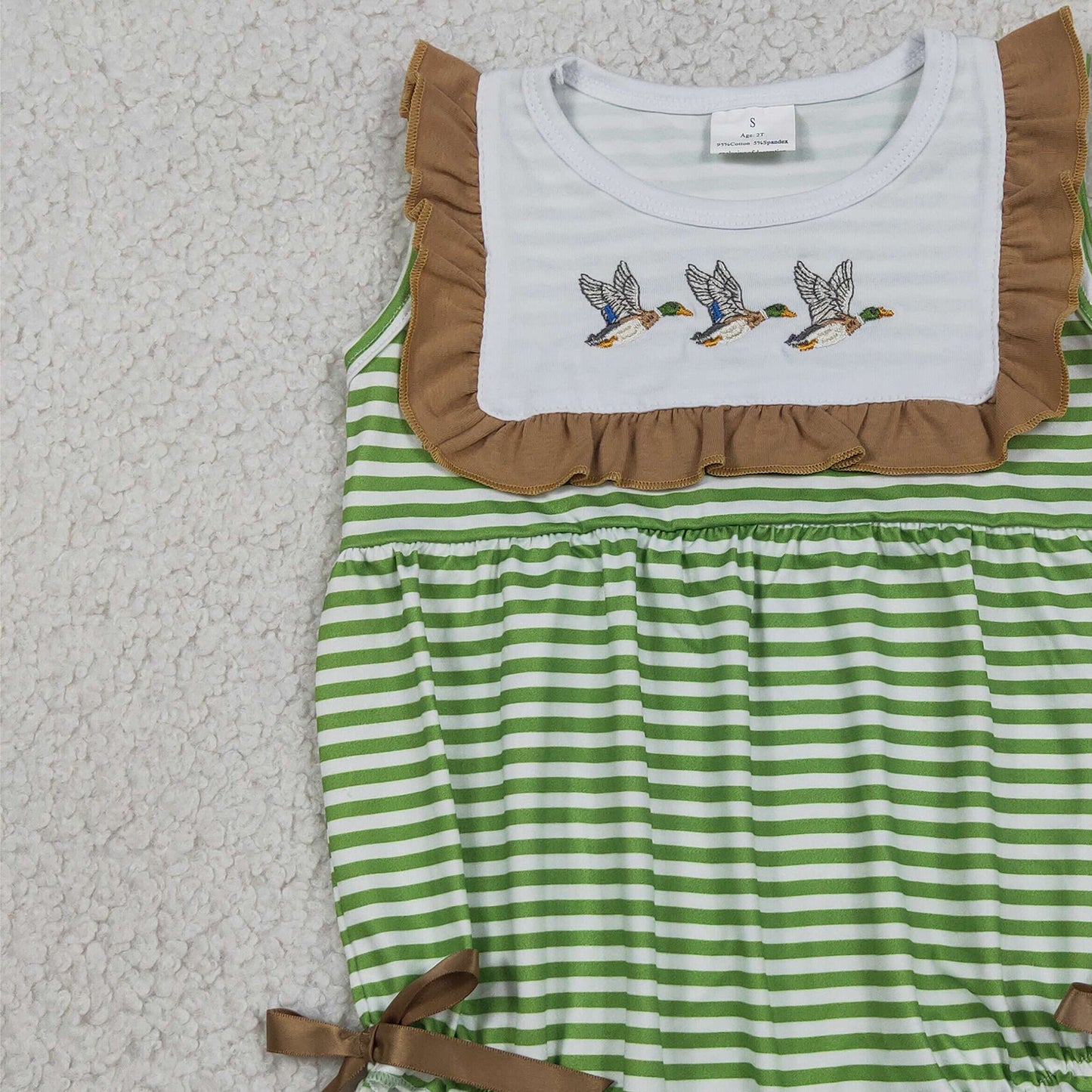 SR4084  RTS NO MOQ （In stock ） Sleeveless duck embroidery stripe baby girls romper