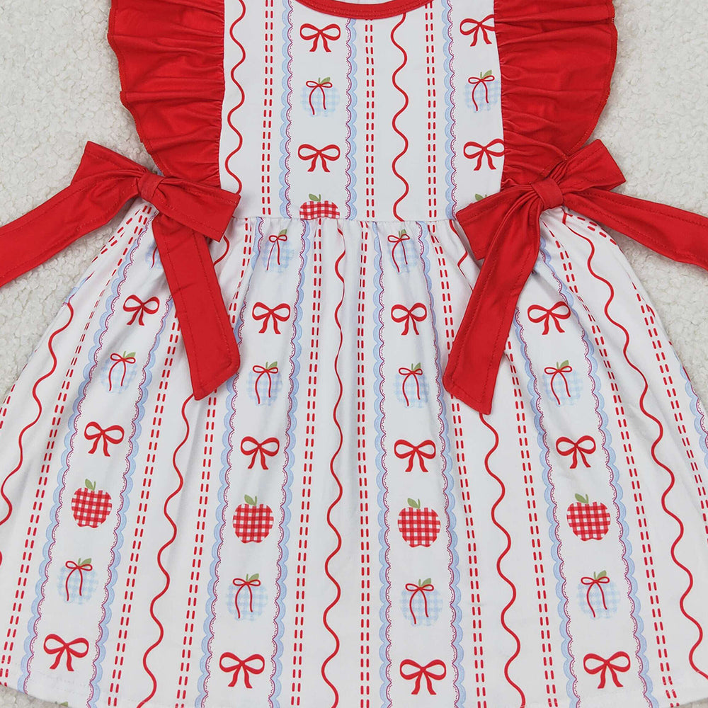 4.07 GSD2201 RTS NO MOQ Baby Girls Summer Dress Red ruffle apple bow girls back to school dresses