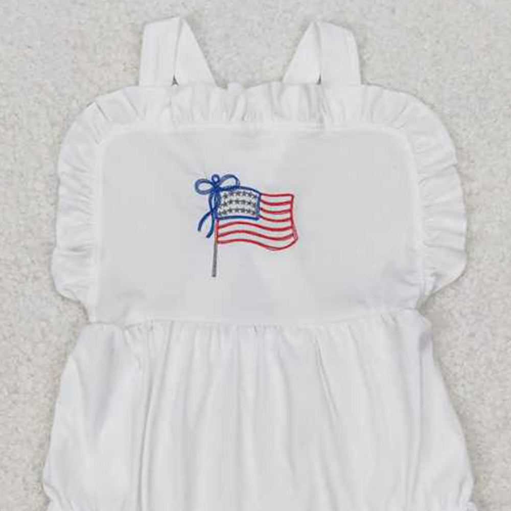 4.17 SR1548 RTS NO MOQ White strap flag baby girls 4th of july romper