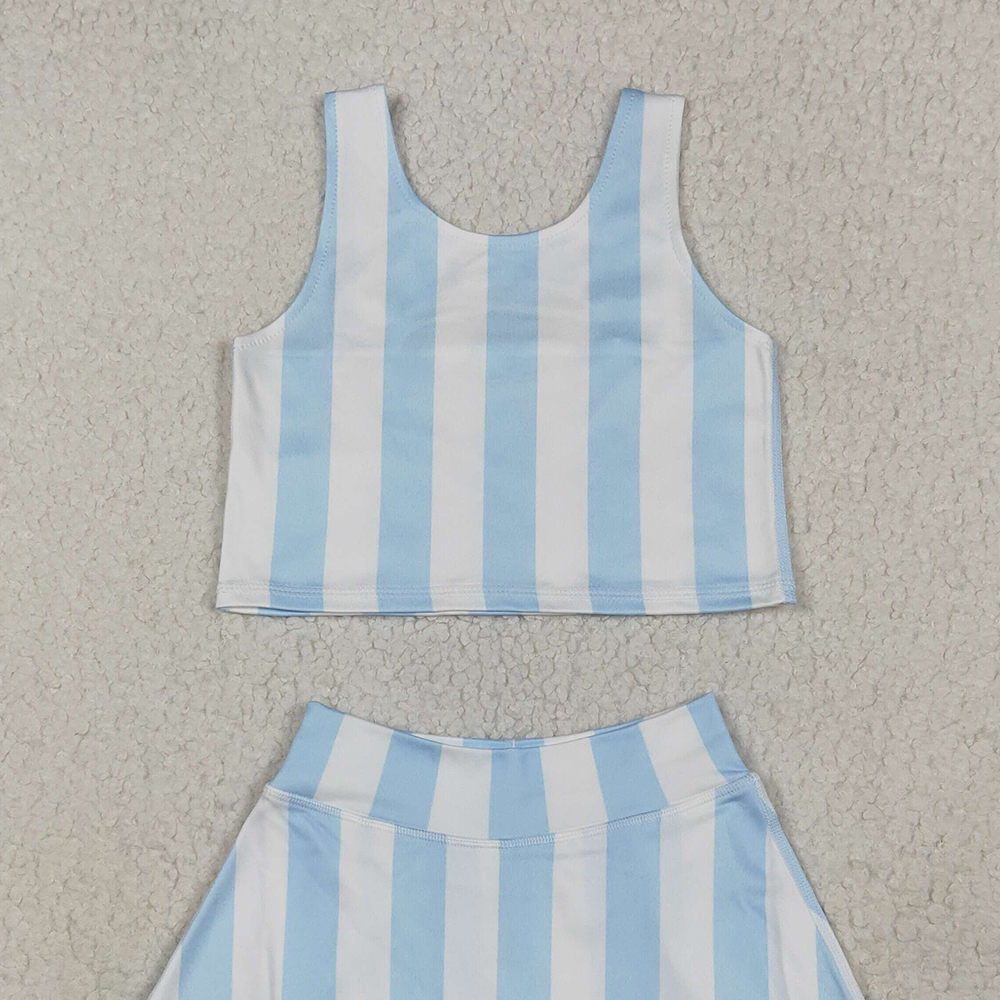 GSD2433 RTS NO MOQ Baby Girls Yoga Outfits  Light color striped sleeveless pants skirt set