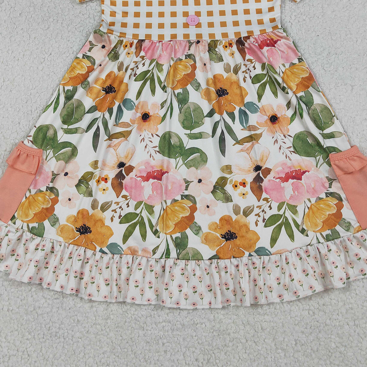 4.11 GSD4095 RTS NO MOQ （In stock ）Plaid short sleeves pocket ruffle kids girls summer dress