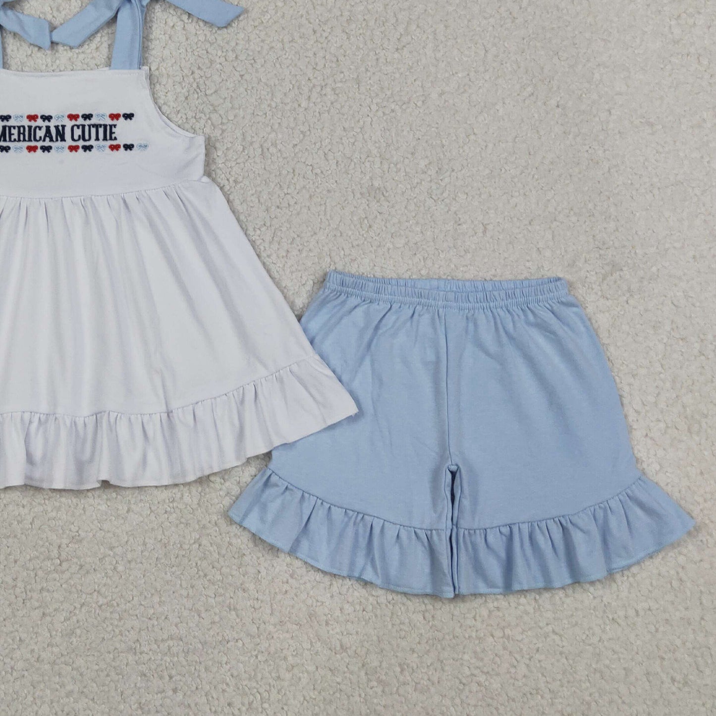 GSSO3480 RTS NO MOQ （In stock）American cute bow embroidery kids girls 4th of july outfits
