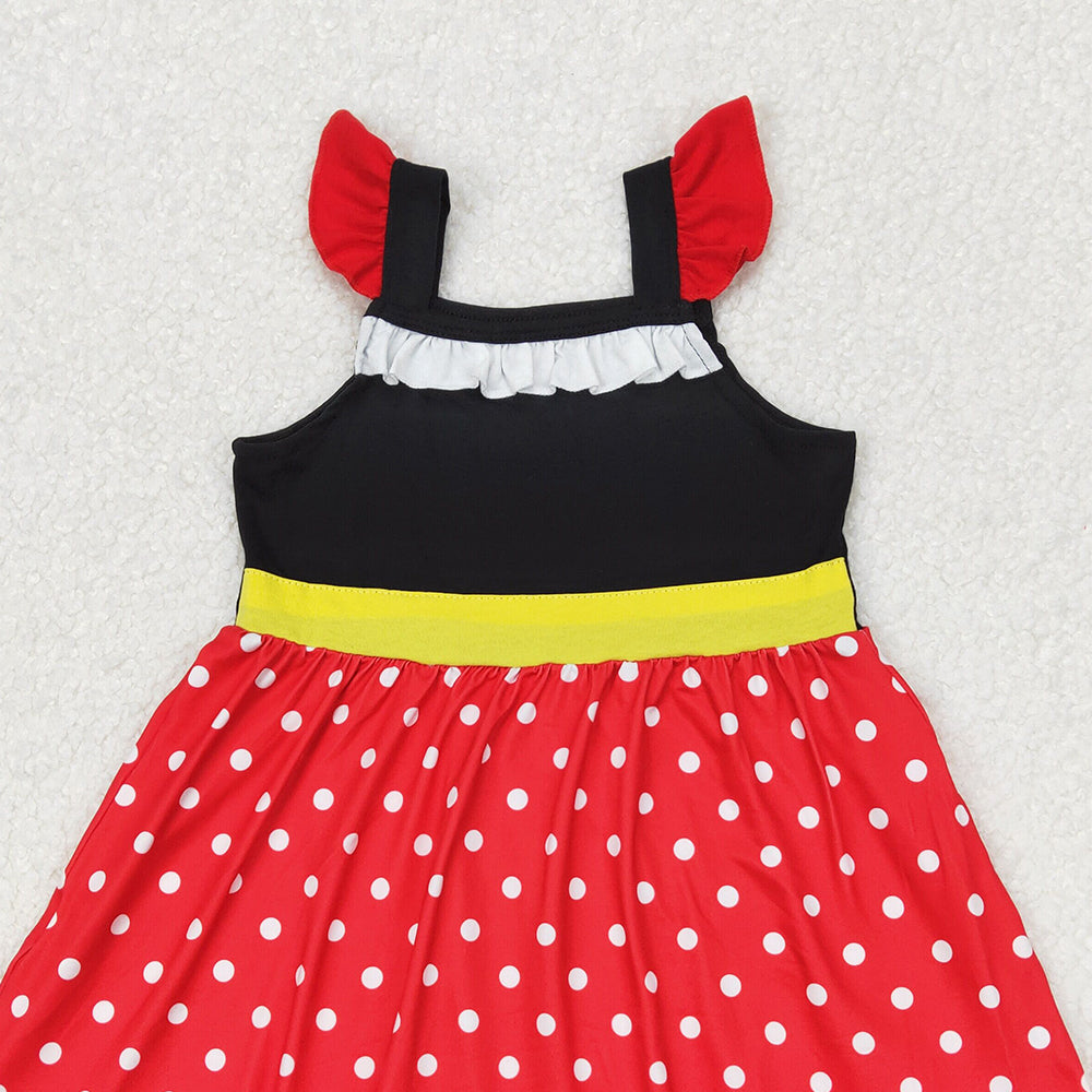 GSD1878 RTS NO MOQ Red polka dots mouse flutter sleeves ruffle baby girls dress