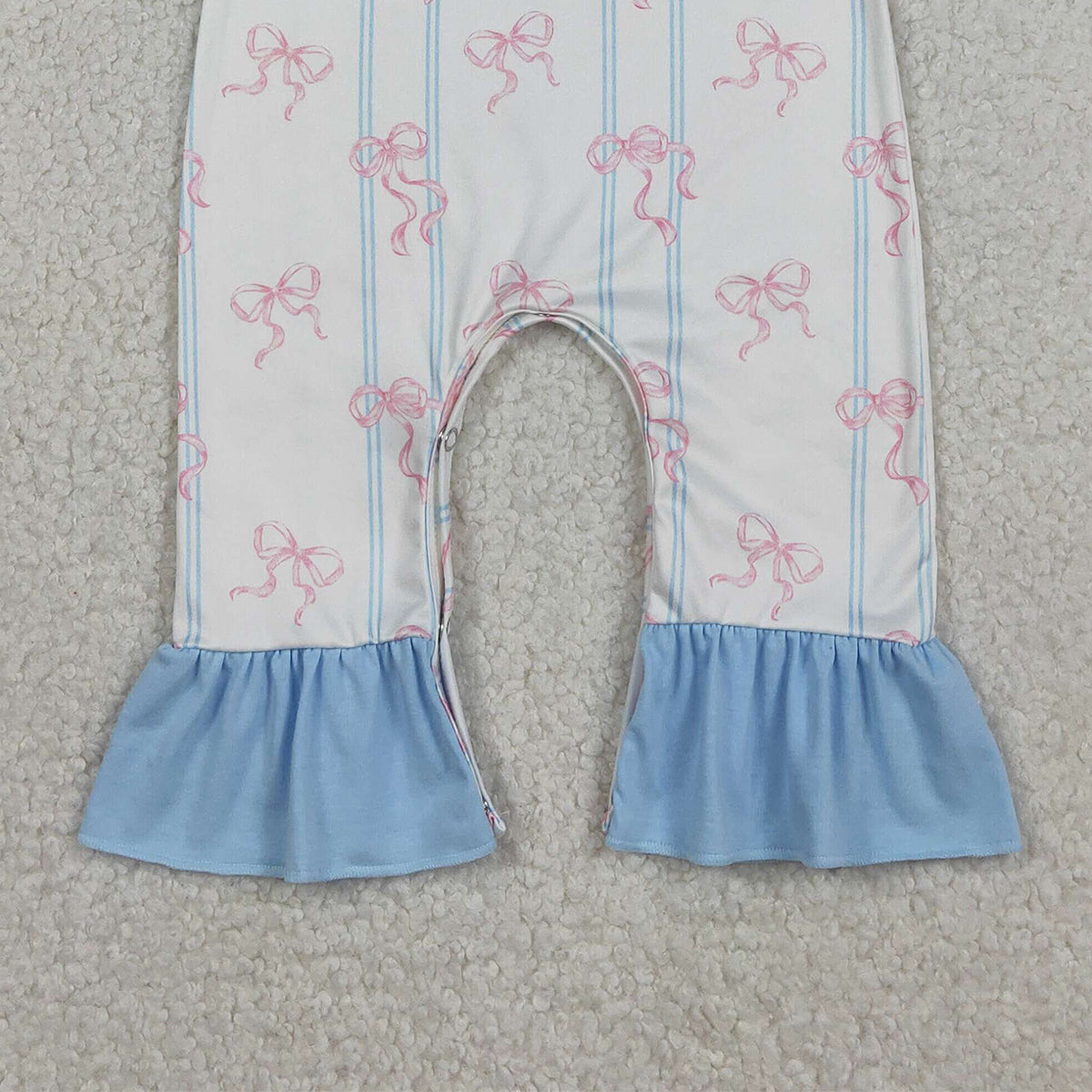 12.29 RTS NO MOQ （In stock）LR2845 Baby Girls Winter Rompers Baby Girls Pink Bows Stripe Collar Ruffle Foodie Rompers