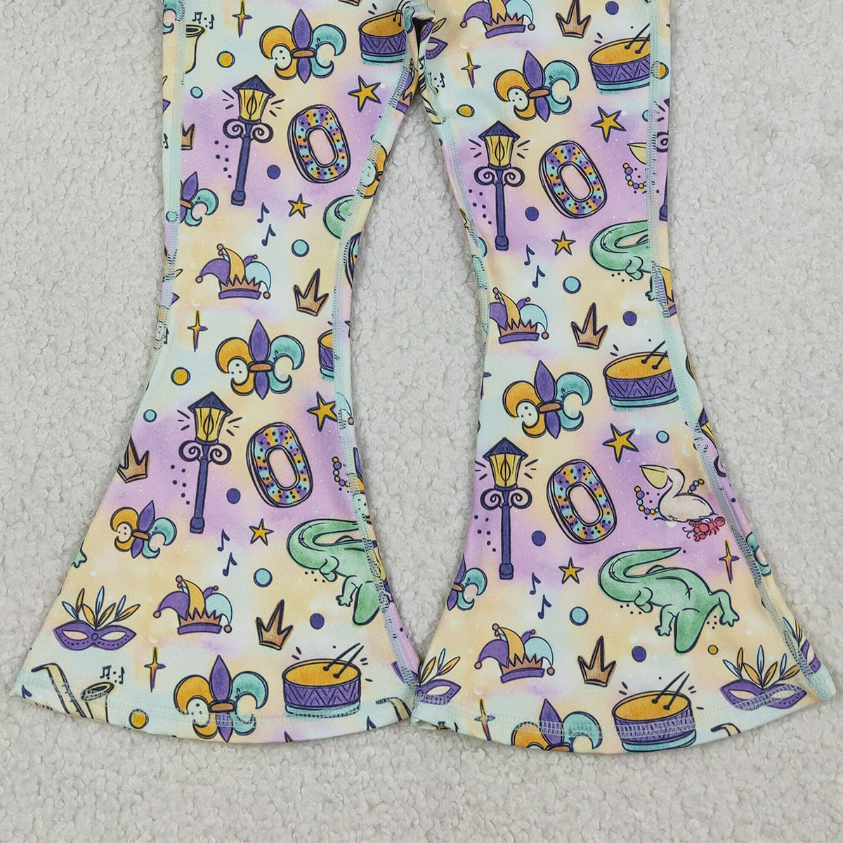 1.8 RTS NO MOQ （In stock）P0938 Baby Girls Mardigras Anchors Crocodiles Yoga Active Bell Bottom Pants