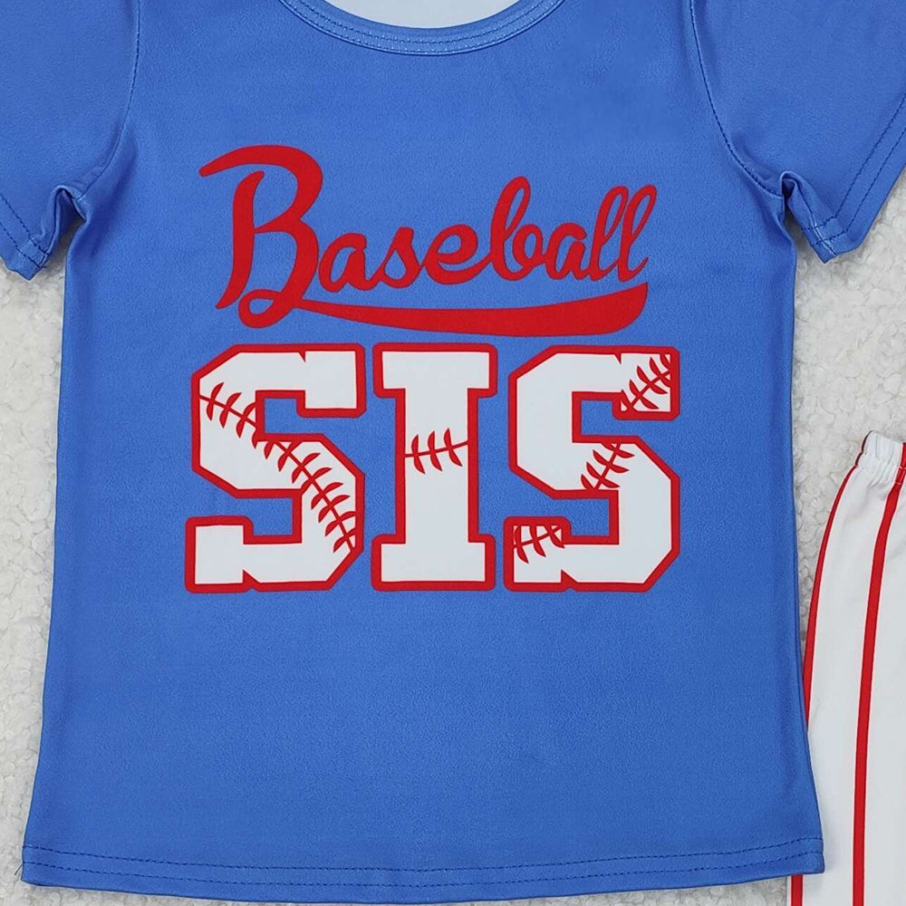 GSPO1994RTS NO MOQ Baby Girls Spring Outfits  Arrived it Blue baseball sister top stripe pants kids girls clothes
