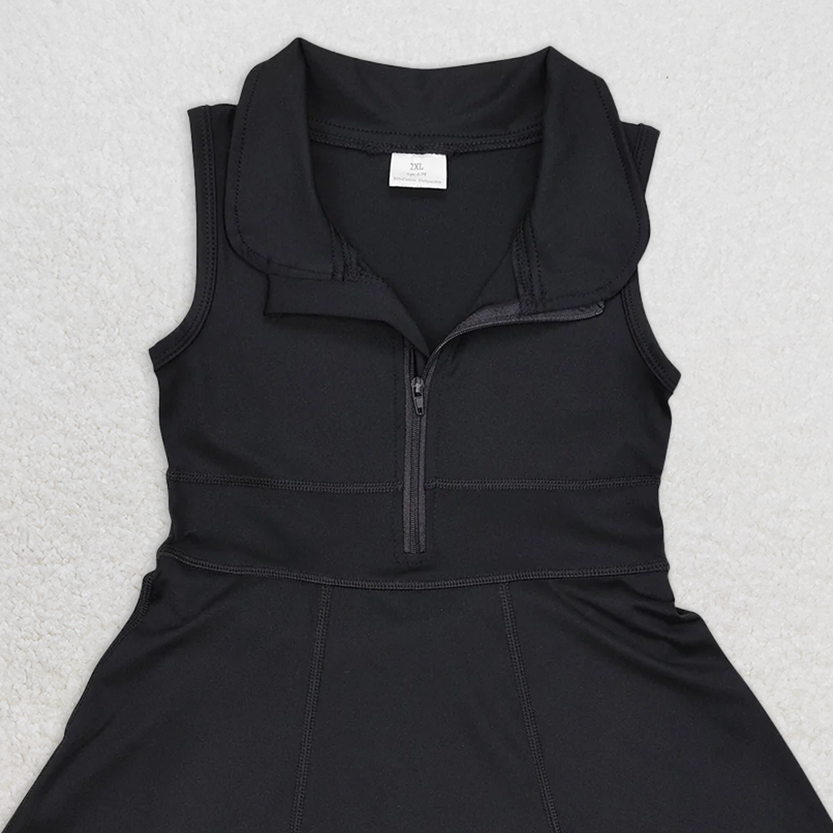 GSD1428 RTS NO MOQ Baby Girls Summer Yoga Dress Black sleeveless zipper athletic dress with shorts