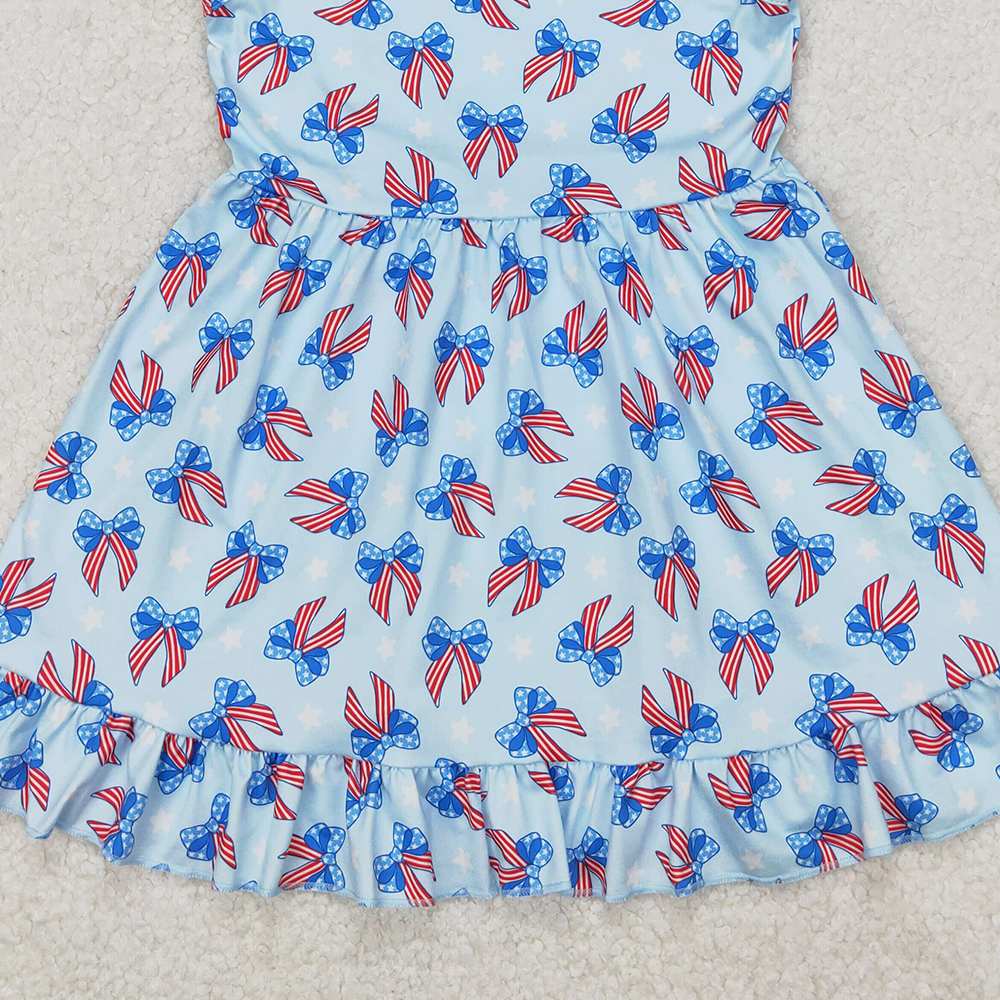 GSD1965 New Rts No Moq 8-9 Days By Air Arrived it Sleeveless blue stars stripe bows baby girls 4th of july dress
