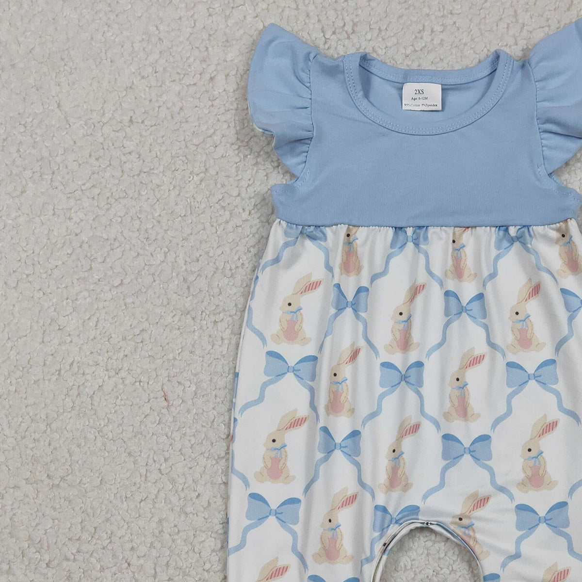 1.6 RTS NO MOQ （In stock）SR3806 Baby Girls Rompers Baby Girls Flutter Sleeve Bows Rabbits Checked Easter Rompers