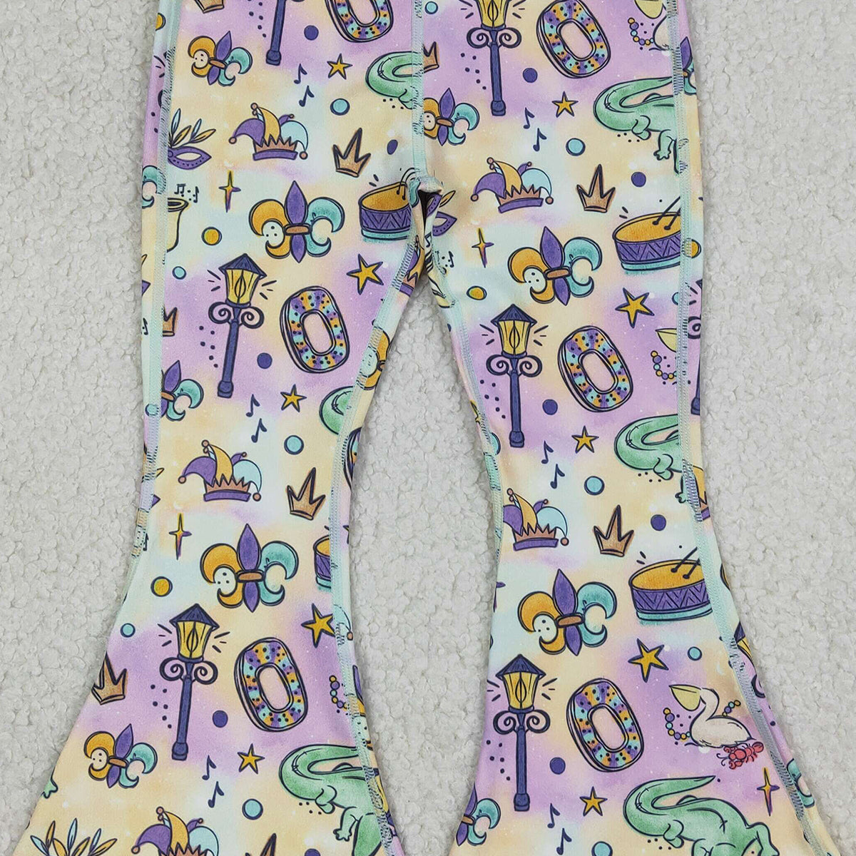 1.8 RTS NO MOQ （In stock）P0938 Baby Girls Mardigras Anchors Crocodiles Yoga Active Bell Bottom Pants