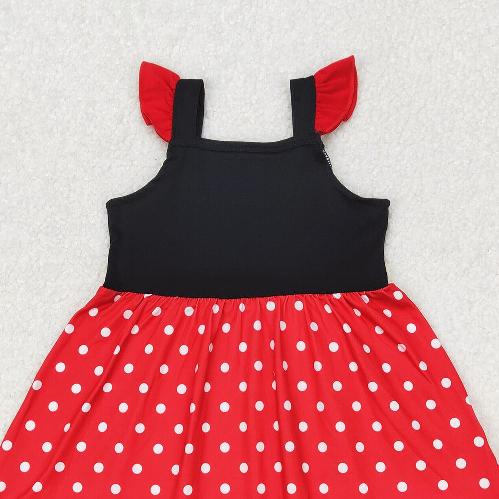 GSD1878 RTS NO MOQ Red polka dots mouse flutter sleeves ruffle baby girls dress