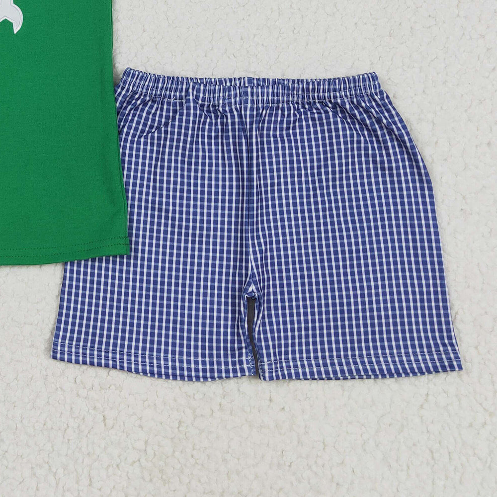 BSSO1066 RTS NO MOQ Baby Boys Summer Boys Outfits Baby Boys Green Tools Shirts Checkered Shorts Clothes Sets Preorder