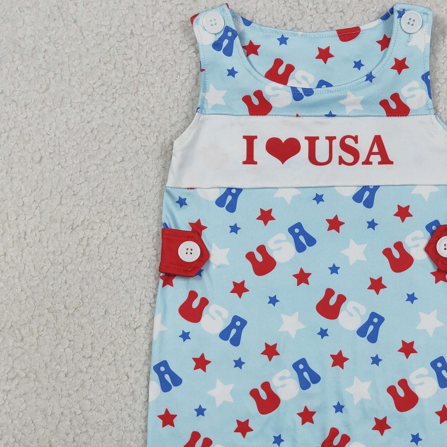 SR4155 RTS NO MOQ （In stock）Sleeveless I love USA stars baby boy 4th of july romper