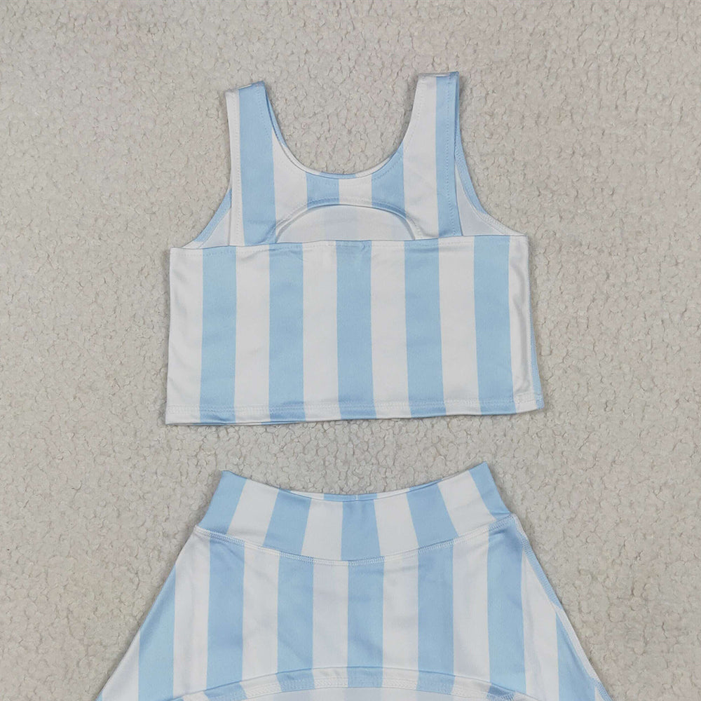 GSD2433 RTS NO MOQ Baby Girls Yoga Outfits  Light color striped sleeveless pants skirt set