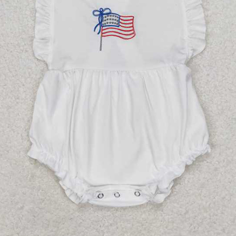 4.17 SR1548 RTS NO MOQ White strap flag baby girls 4th of july romper