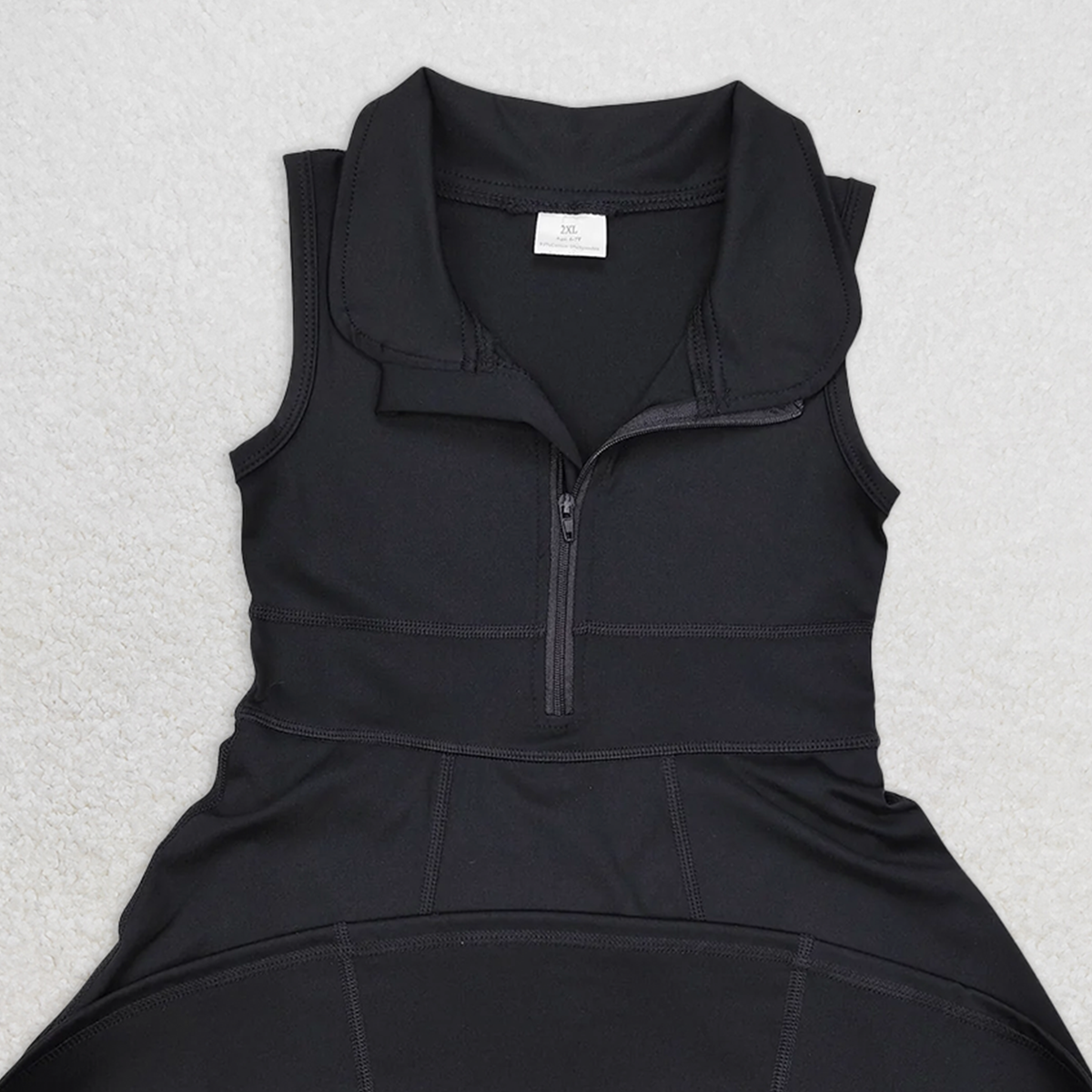 GSD1428 RTS NO MOQ Baby Girls Summer Yoga Dress Black sleeveless zipper athletic dress with shorts