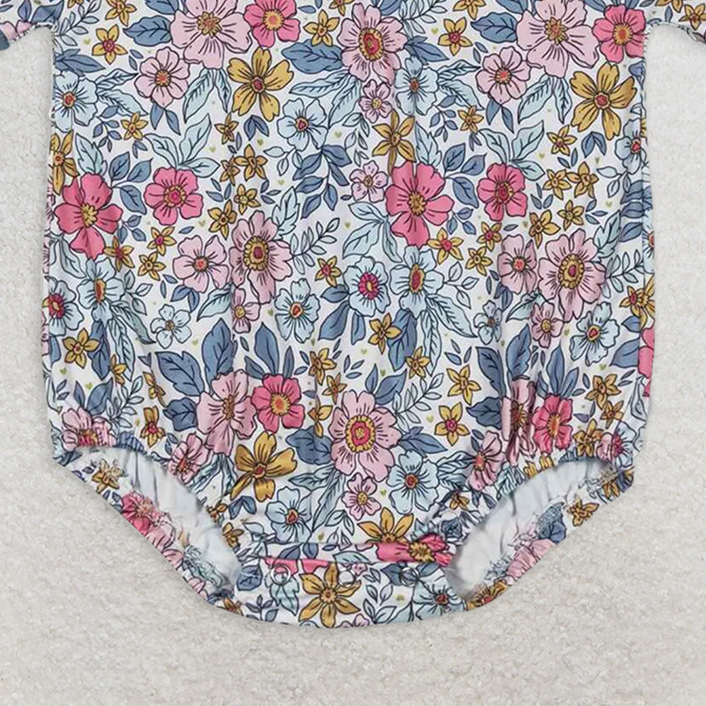 SR1500 RTS NO MOQ Baby Girls Summer Rompers  Baby Girls Green Flowers Pink Summer Rompers