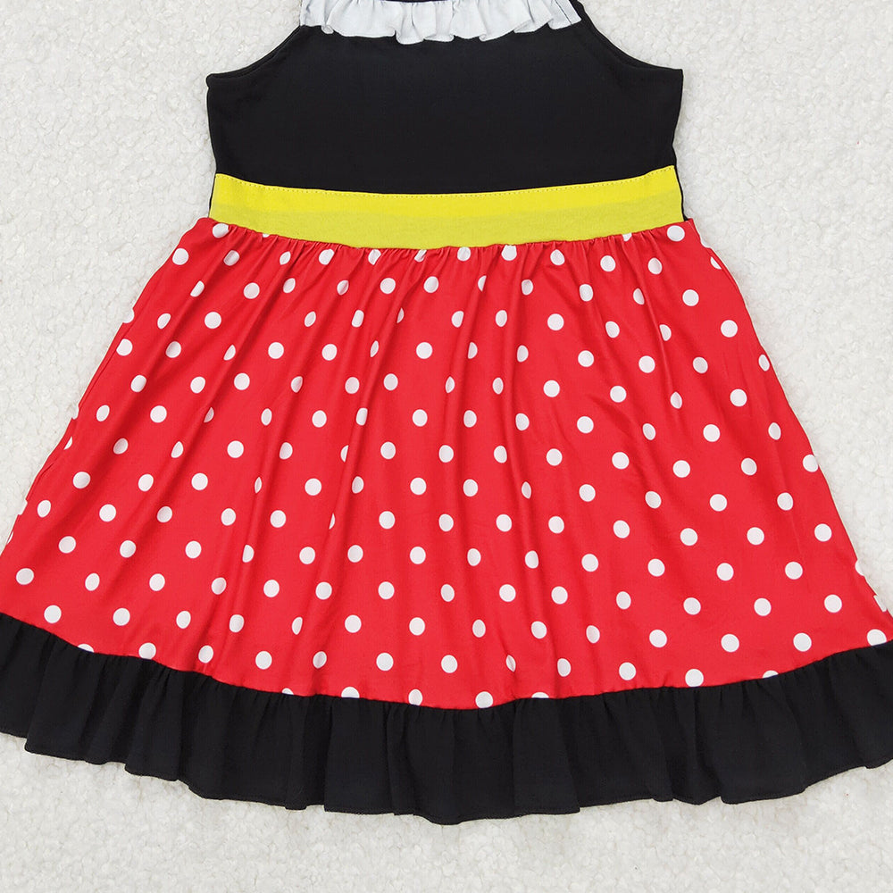 GSD1878 RTS NO MOQ Red polka dots mouse flutter sleeves ruffle baby girls dress