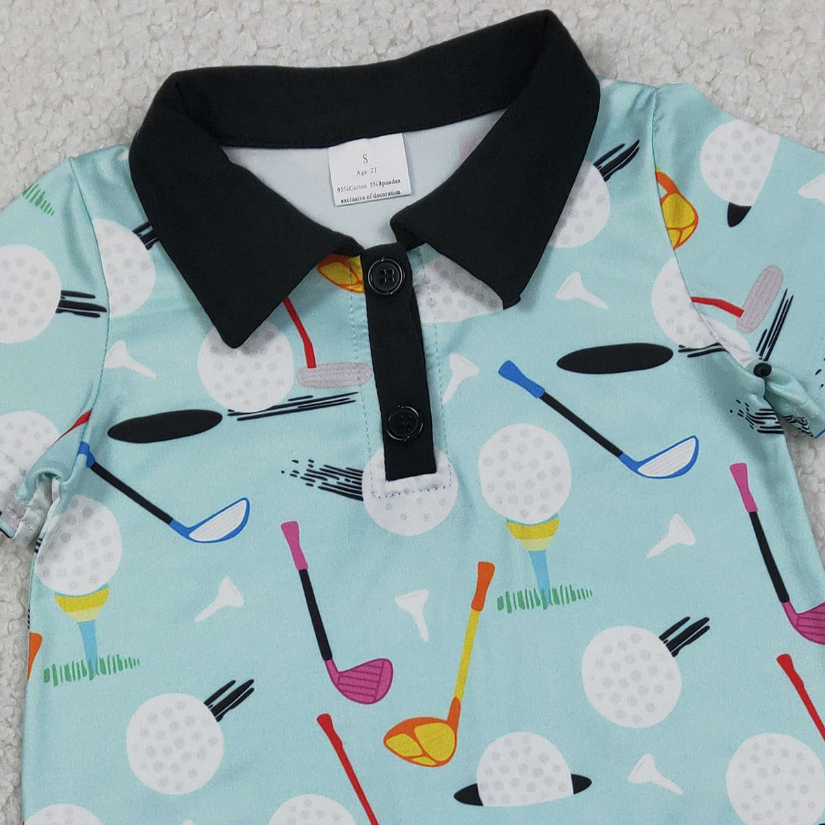 2.3 RTS NO MOQ （In stock）BLP1408 Baby Boys Short Sleeves Golf Button Rompers
