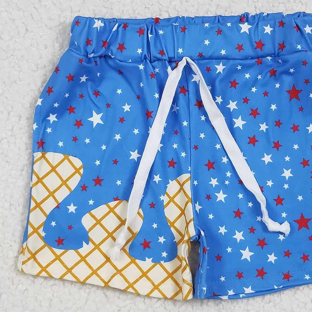 7.08 SS0611 RTS NO MOQ Baby Boys Summer Shorts Baby Boys Blue Drip Stars Pockets Team Shorts Bottom