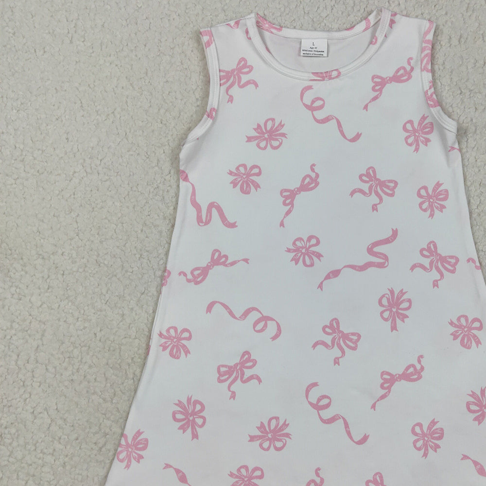 GSD2083RTS NO MOQ Baby Girls Summer Dress Baby Girls’ Adorable Sleeveless Pink Bow Summer Dresses