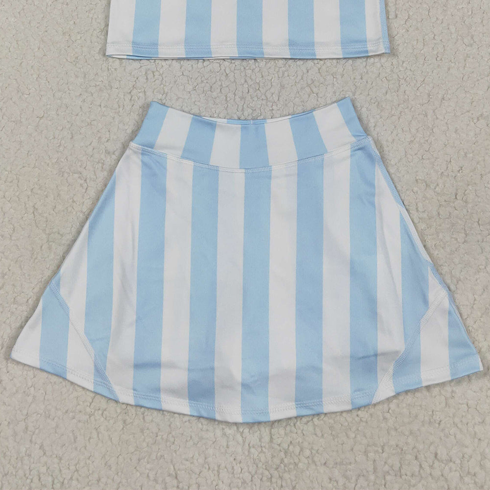 GSD2433 RTS NO MOQ Baby Girls Yoga Outfits  Light color striped sleeveless pants skirt set