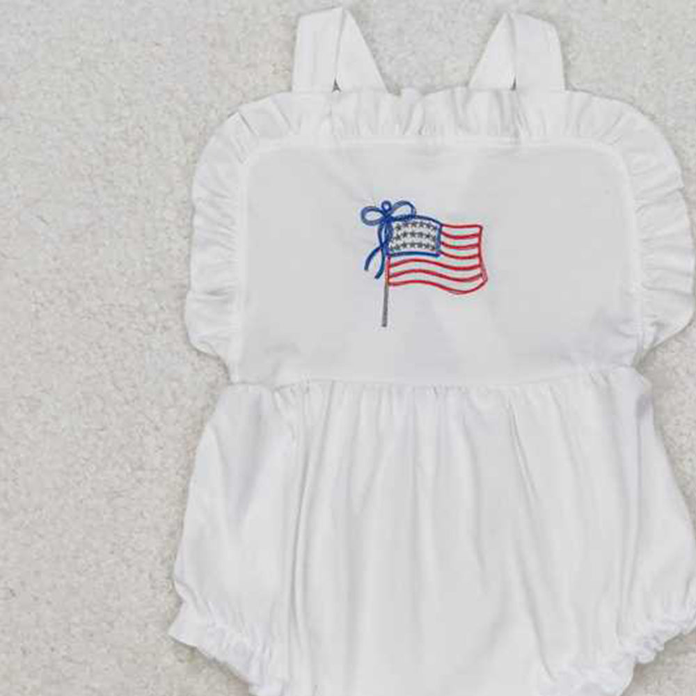 4.17 SR1548 RTS NO MOQ White strap flag baby girls 4th of july romper