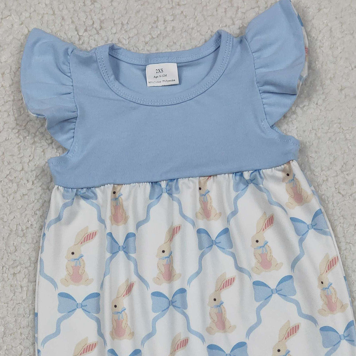 1.6 RTS NO MOQ （In stock）SR3806 Baby Girls Rompers Baby Girls Flutter Sleeve Bows Rabbits Checked Easter Rompers