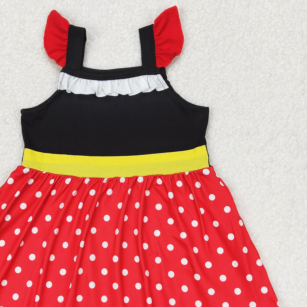 GSD1878 RTS NO MOQ Red polka dots mouse flutter sleeves ruffle baby girls dress