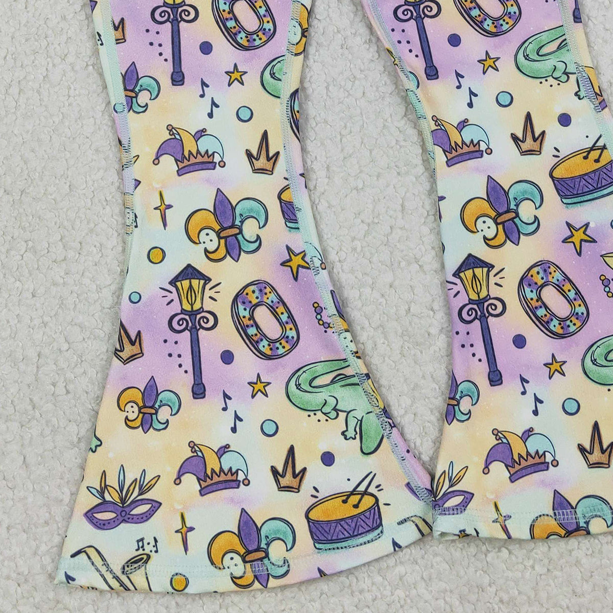 1.8 RTS NO MOQ （In stock）P0938 Baby Girls Mardigras Anchors Crocodiles Yoga Active Bell Bottom Pants