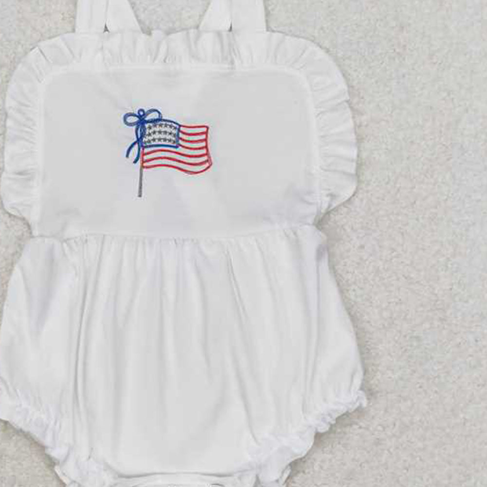 4.17 SR1548 RTS NO MOQ White strap flag baby girls 4th of july romper