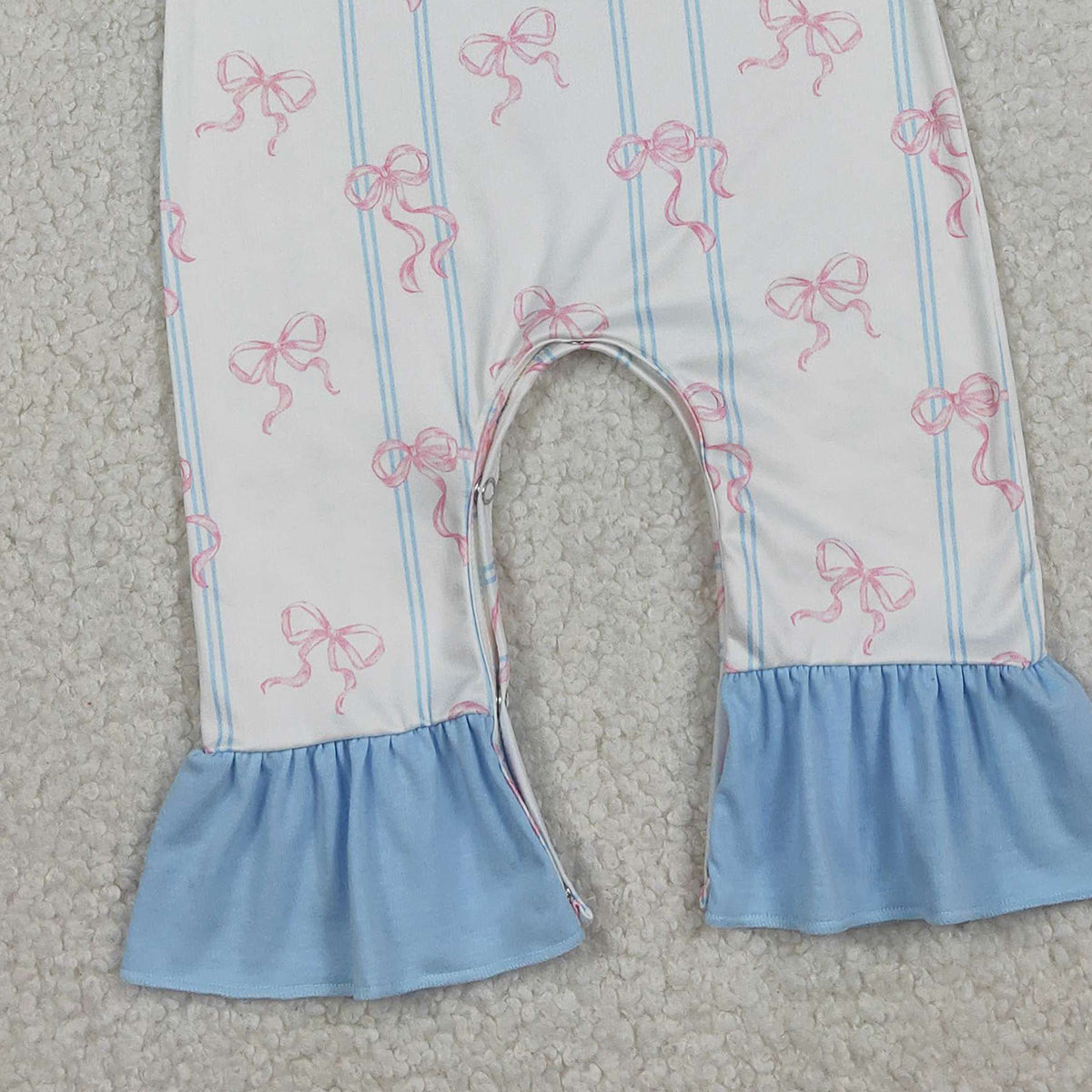 12.29 RTS NO MOQ （In stock）LR2845 Baby Girls Winter Rompers Baby Girls Pink Bows Stripe Collar Ruffle Foodie Rompers