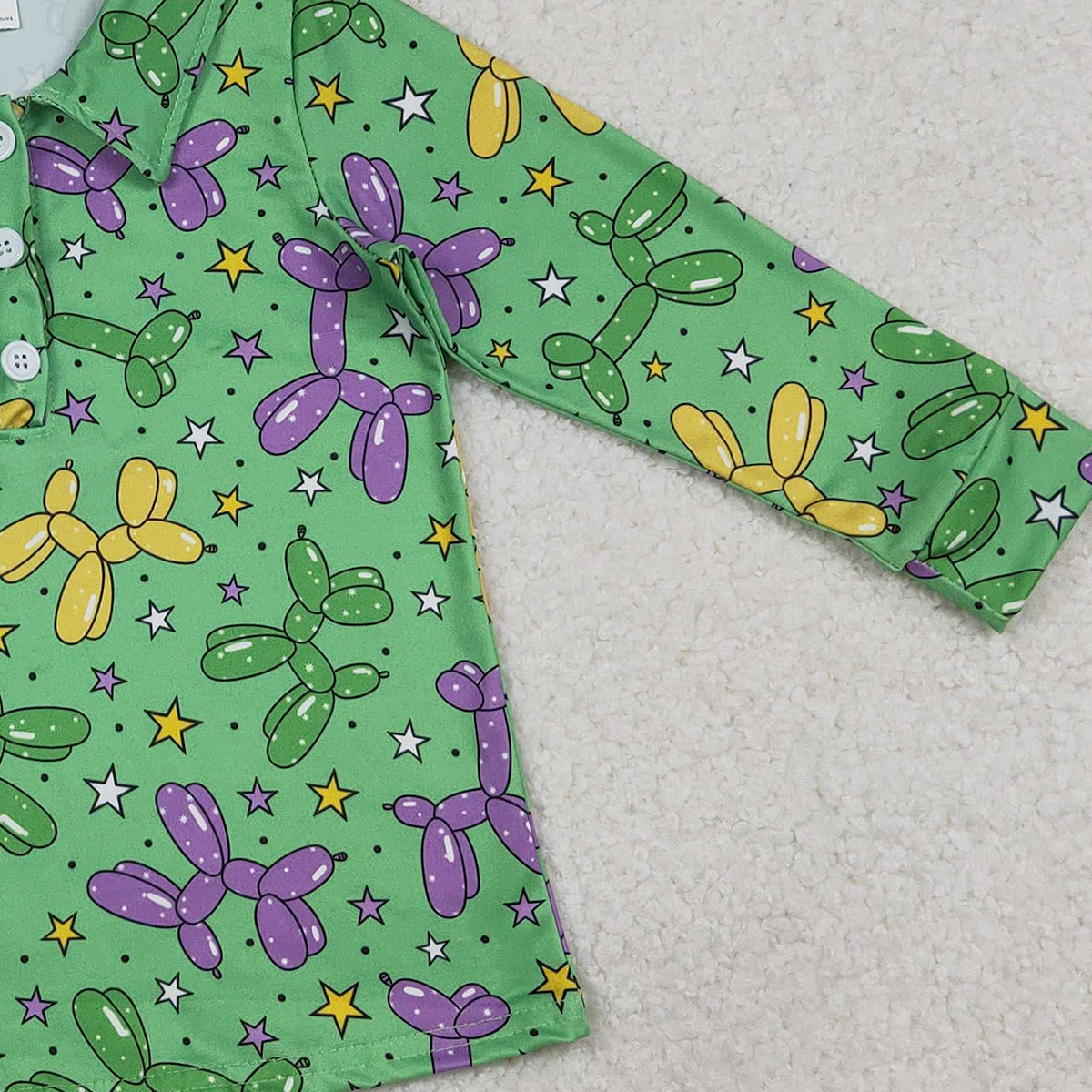 1.9 RTS NO MOQ （In stock）BT1389 Baby Boys Long Sleeve Stars Dogs Mardigras Polo Shirts Top