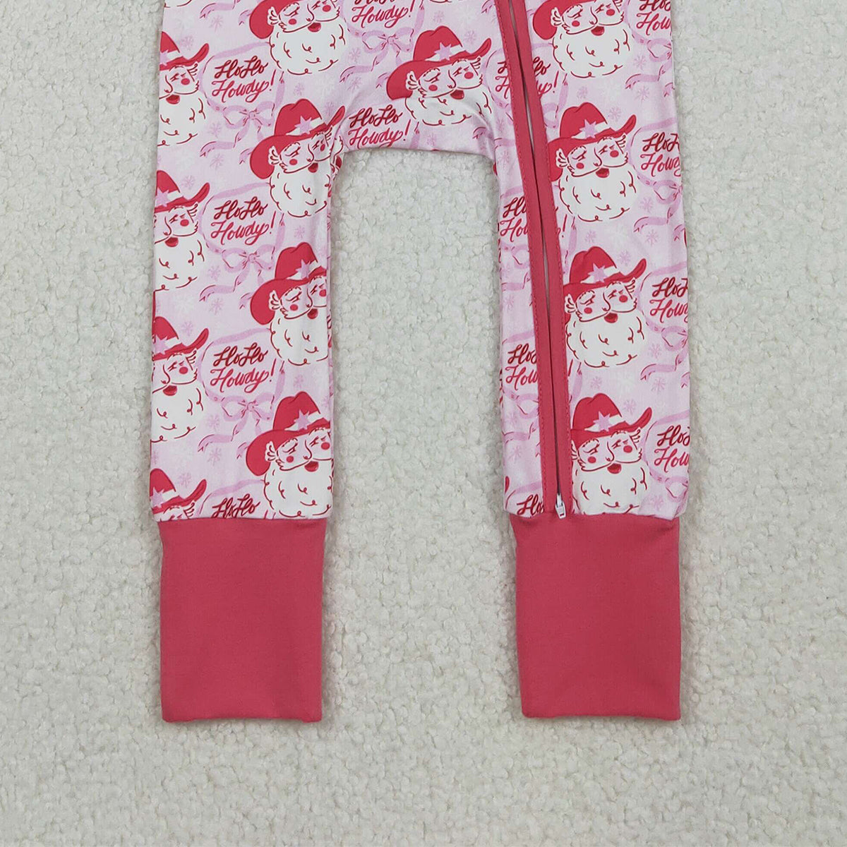 10.15 RTS NO MOQ （In stock）LR2243 Baby Girls Winter Rompers Baby Girls Pink Bows Santa Christmas Zipper Footie Rompers