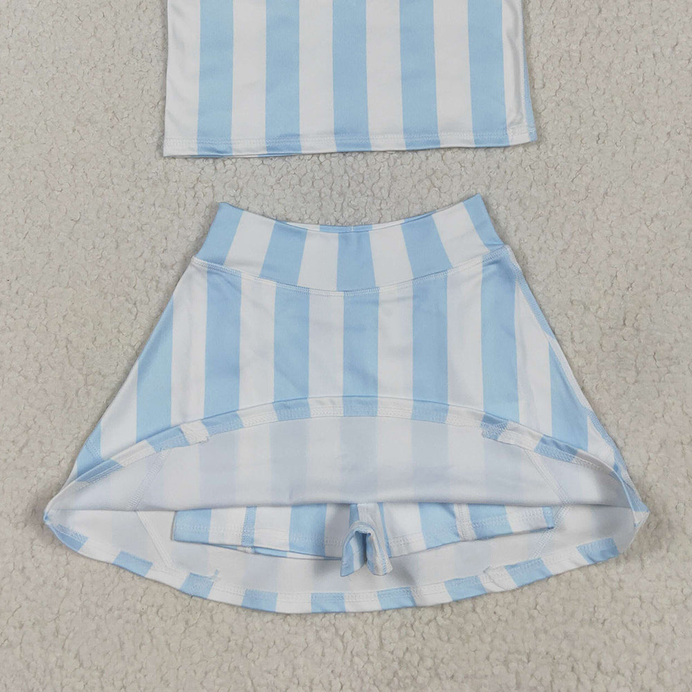 GSD2433 RTS NO MOQ Baby Girls Yoga Outfits  Light color striped sleeveless pants skirt set