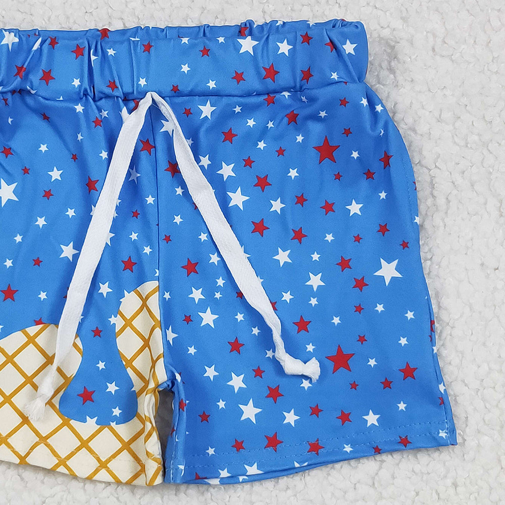 7.08 SS0611 RTS NO MOQ Baby Boys Summer Shorts Baby Boys Blue Drip Stars Pockets Team Shorts Bottom