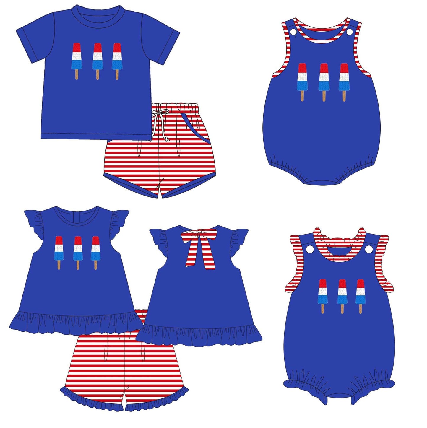 Blue popsicle top stripe shorts boys 4th of july outfits
