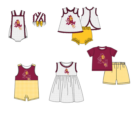 CUSTOM MOQ 5 Sibling Boys Baby Girls Red Top Shorts Clothes Set Knee Length Dress Rompers