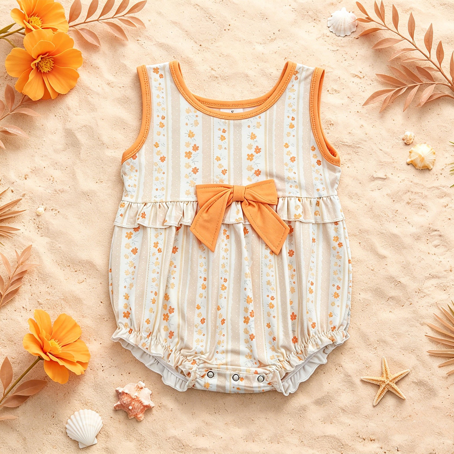 SR4122 RTS NO MOQ （In stock）Sleeveless floral bow ruffle baby girls summer bubble