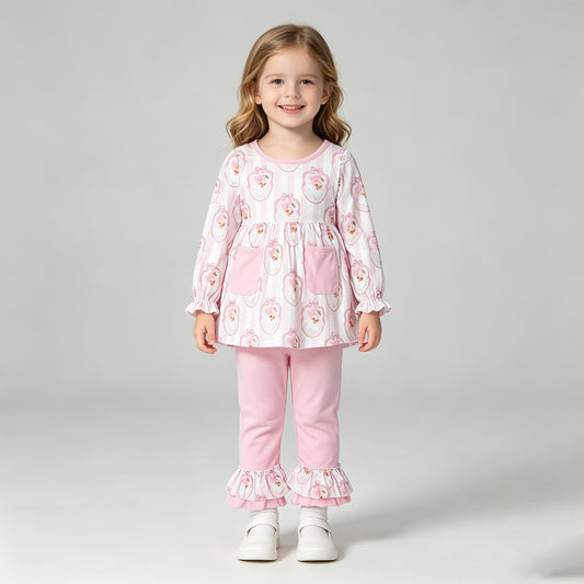 GLP3456 RTS NO MOQ （In stock）Pink stripe santa bow tunic pants kids girls Christmas outfits