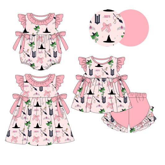 Flutter sleeves bow witches tunic shorts girls clothing