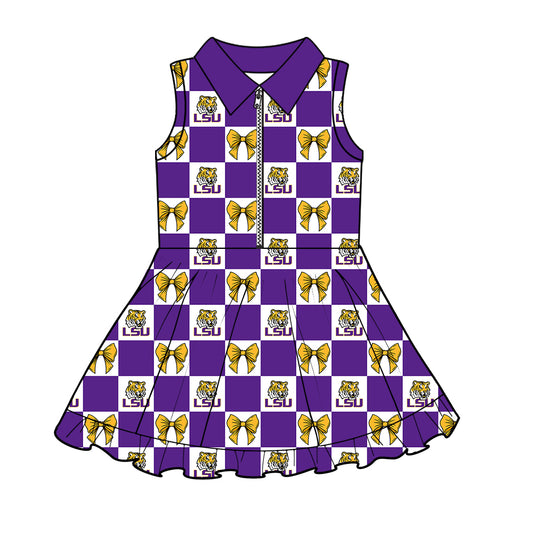 CUSTOM MOQ 5 Kids Clothing for Girls Baby Girls Purple Bow Yoga Active Shorts Team Knee Length Dresses