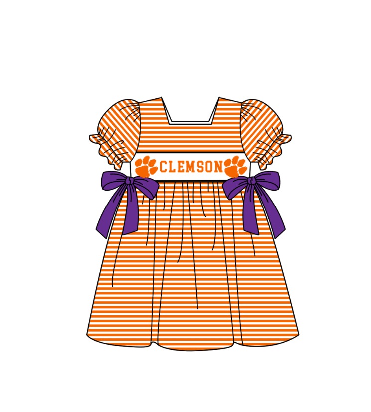 CUSTOM MOQ 5 Sibling Boys Baby Girls Orange Stripe Top Ruffles Shorts Clothes Set Knee Length Dress Rompers