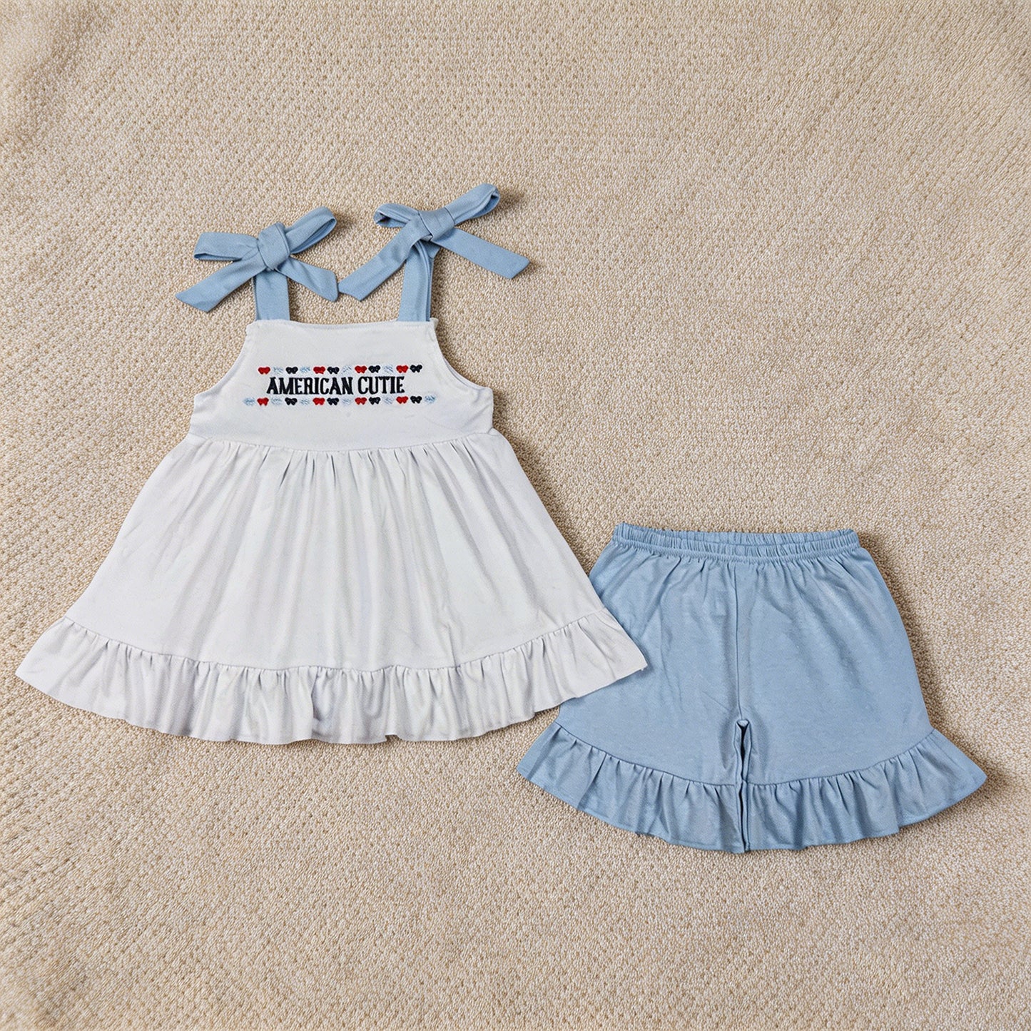 GSSO3480 RTS NO MOQ （In stock）American cute bow embroidery kids girls 4th of july outfits