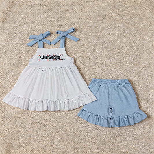 GSSO3480 RTS NO MOQ （In stock）American cute bow embroidery kids girls 4th of july outfits