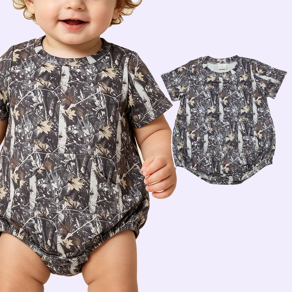 SR4059 RTS NO MOQ （In stock）Short sleeves camo pocket baby boy summer romper