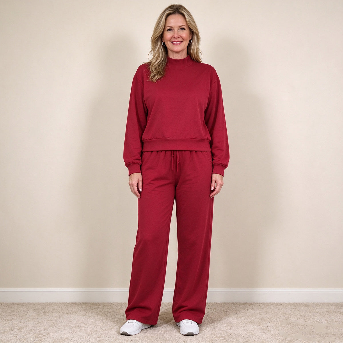 RTS NO MOQ （In stock）cotton GLP3417 Adult Women Maroon Long Sleeve Top And Flare Pant Fall Pajamas Set