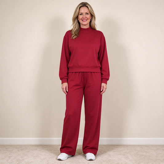 RTS NO MOQ （In stock）cotton GLP3417 Adult Women Maroon Long Sleeve Top And Flare Pant Fall Pajamas Set