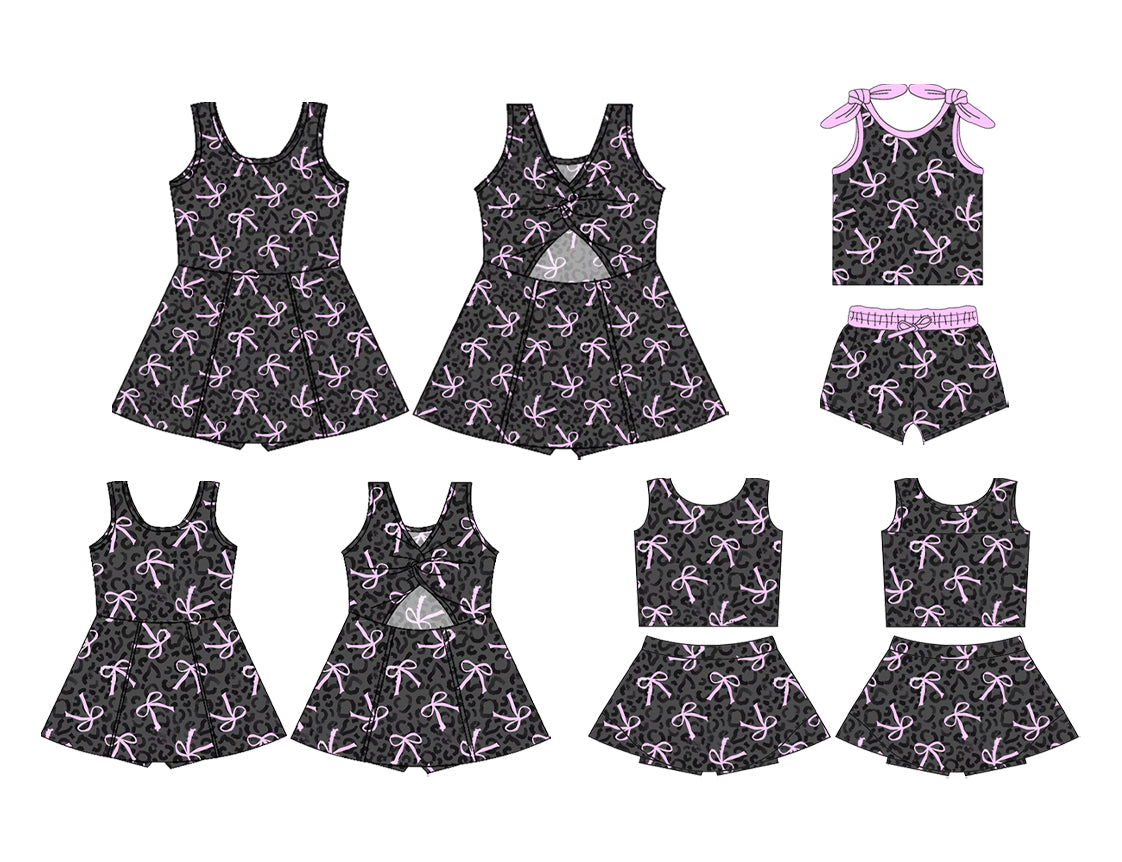 Kids Girls Sleeveless Leopard Print Bow Top Black Pink Casual Fashion Children's Clothing