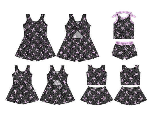 Kids Girls Sleeveless Leopard Print Bow Top Black Pink Casual Fashion Children's Clothing
